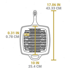 Yellowstone™ 10.5 Inch Square Seasoned Cast Iron Cowboy Grill Pan